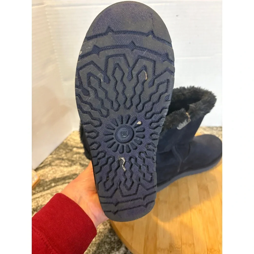 Kids Navy Blue Faux Suede Fur Lined Winter Boots with Bow Accent Size‎ 6M SKU115